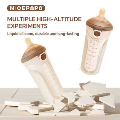 Bottiglia di latte da bambino in silicone morbido con tappo flessibile e antigocciolamento con capezzolo a risposta naturale (Codice S a buco rotondo)