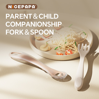 2 in 1 cucchiaio e forchetta per bambini Bambini Parent&amp;Child Companionship Kit di alimentazione per bambini con forchetta e cucchiaio