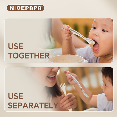 2 in 1 cucchiaio e forchetta per bambini Bambini Parent&amp;Child Companionship Kit di alimentazione per bambini con forchetta e cucchiaio