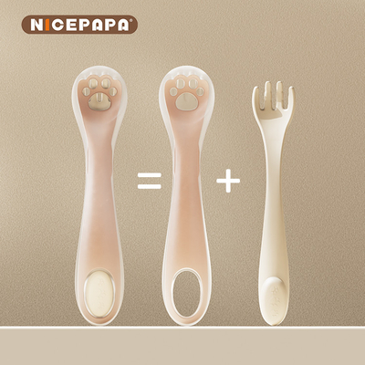 2 in 1 cucchiaio e forchetta per bambini Bambini Parent&amp;Child Companionship Kit di alimentazione per bambini con forchetta e cucchiaio